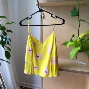 Bright Yellow Floral Peplum Tank Top